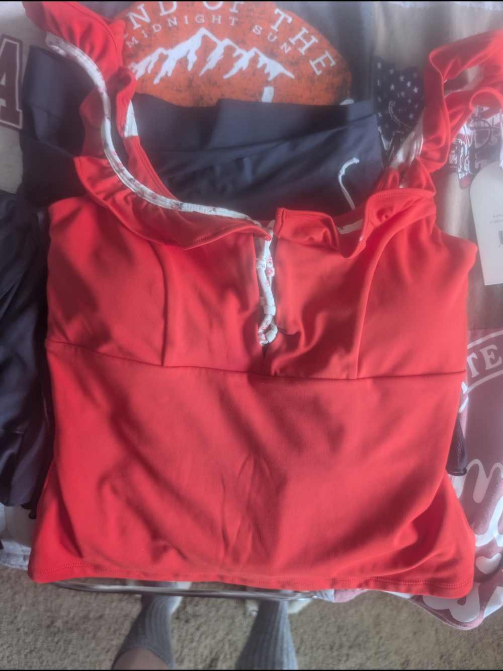 Red Ruffled Strap Top